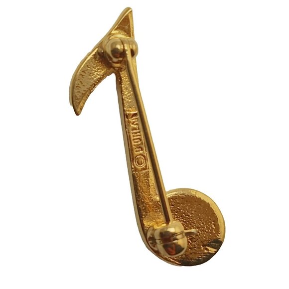 D'ORLAN Signed Vintage Gold-Tone Eighth Note Brooch Music Symbol Half Beat 1980s - Picture 3 of 8